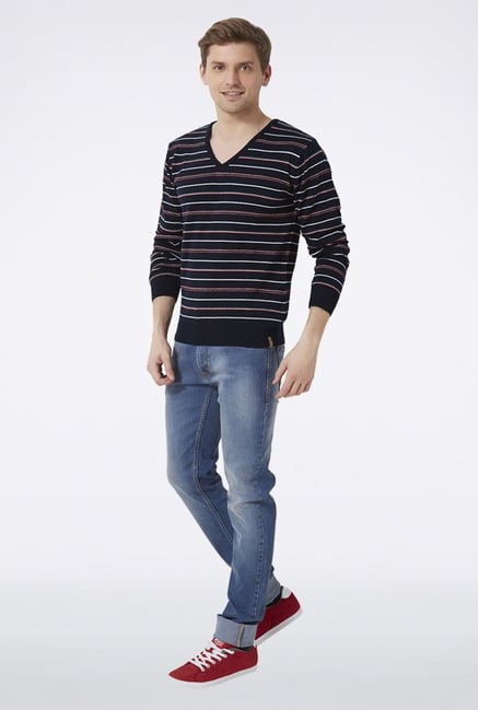 Peter England Navy Striped Sweater Peter England Navy Striped Sweater