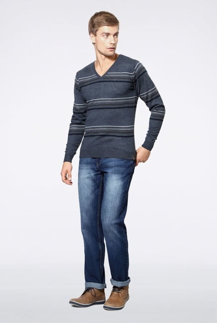 Peter England Grey Striped Sweater Peter England Grey Striped Sweater