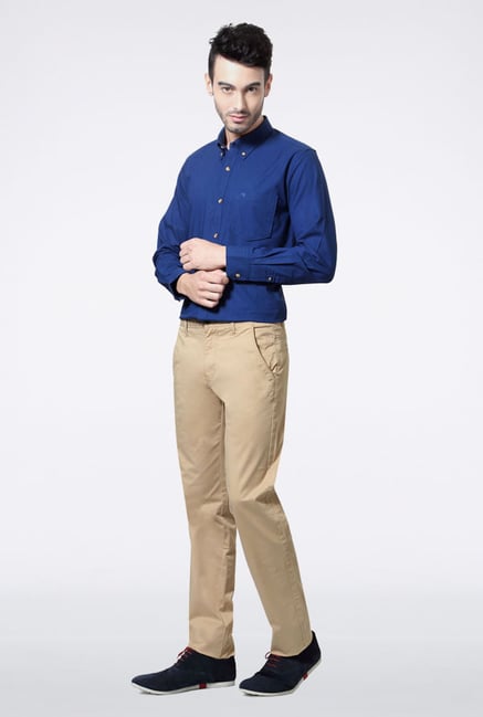 Peter England Khaki Solid Casual Trouser Peter England Khaki Solid Casual Trouser