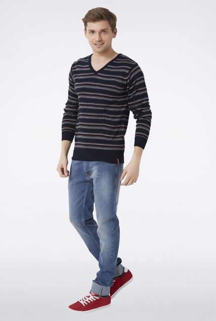 Peter England Navy Striped Sweater Peter England Navy Striped Sweater