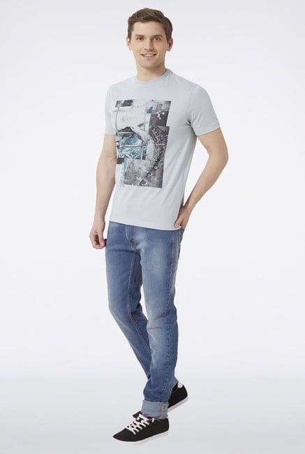 Peter England Grey Graphic Print T-Shirt Peter England Grey Graphic Print T-Shirt