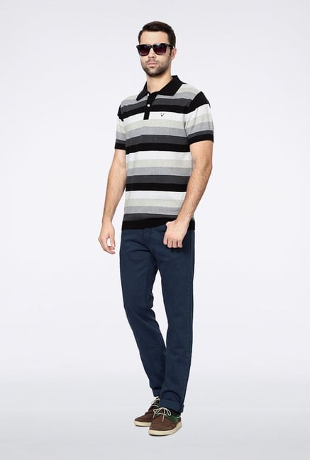 Allen Solly Black & Grey Striped Polo T-Shirt Allen Solly Black & Grey Striped Polo T-Shirt