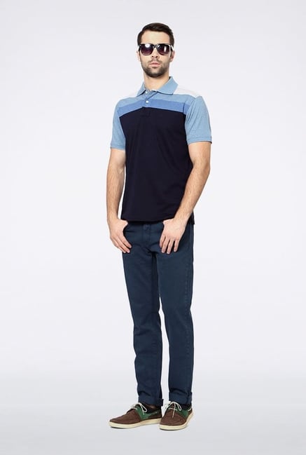Allen Solly Navy Striped Polo T-Shirt Allen Solly Navy Striped Polo T-Shirt