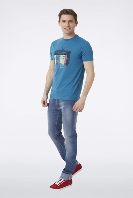 Peter England Blue Graphic Print T-Shirt Peter England Blue Graphic Print T-Shirt