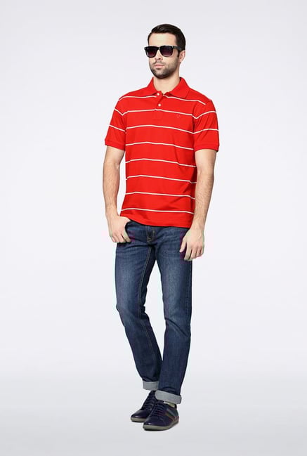 Allen Solly Red Striped Polo T-Shirt Allen Solly Red Striped Polo T-Shirt