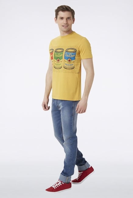 Peter England Yellow Graphic Print T-Shirt Peter England Yellow Graphic Print T-Shirt