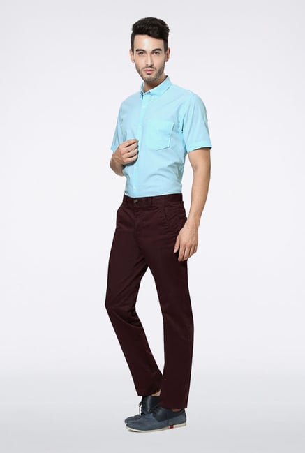 Peter England Maroon Solid Casual Trouser Peter England Maroon Solid Casual Trouser