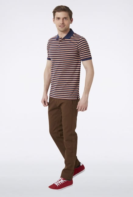 Peter England Multicolored Striped Polo T-Shirt Peter England Multicolored Striped Polo T-Shirt