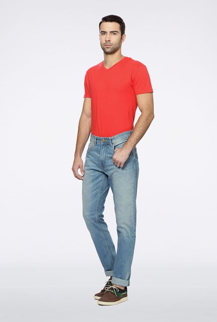 Peter England Sky Blue Lightly Washed Jeans Peter England Sky Blue Lightly Washed Jeans