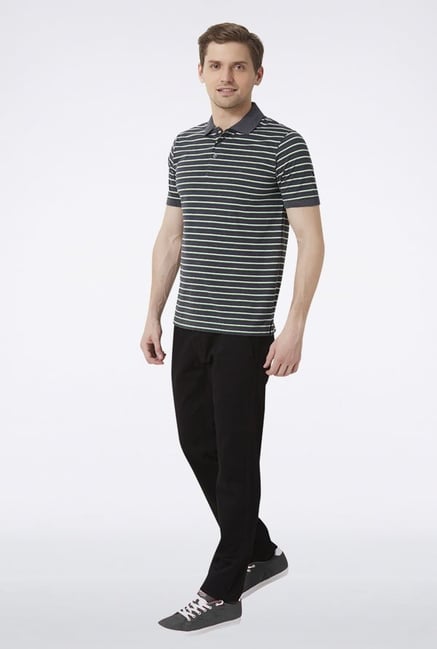 Peter England Grey Striped Polo T-Shirt Peter England Grey Striped Polo T-Shirt