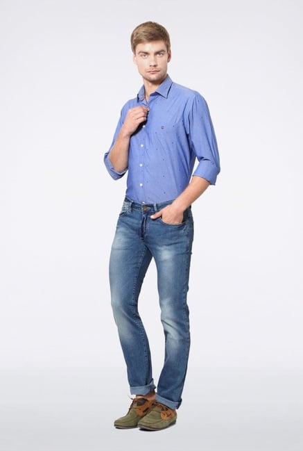 Allen Solly Blue Heavily Washed Jeans Allen Solly Blue Heavily Washed Jeans