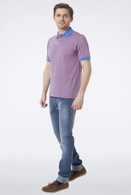 Peter England Blue Striped Polo T-Shirt Peter England Blue Striped Polo T-Shirt