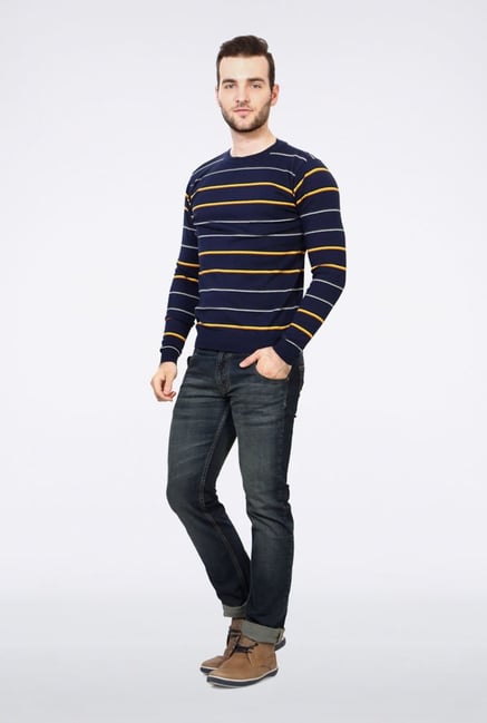 Peter England Navy Striped Sweater Peter England Navy Striped Sweater