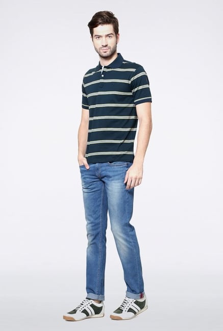 Allen Solly Navy Striped Polo T-Shirt Allen Solly Navy Striped Polo T-Shirt