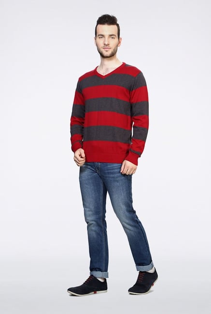 Peter England Red Striped Sweater Peter England Red Striped Sweater