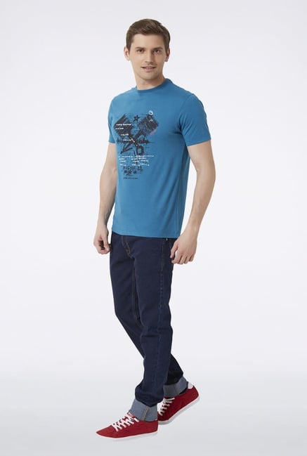Peter England Blue Graphic Print T-Shirt Peter England Blue Graphic Print T-Shirt