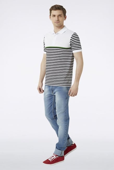 Peter England White Striped Polo T-Shirt Peter England White Striped Polo T-Shirt