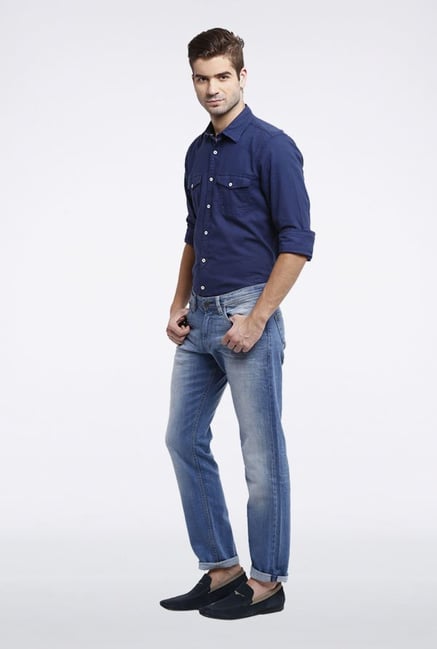 Allen Solly Sky Blue Heavily Washed Jeans Allen Solly Sky Blue Heavily Washed Jeans