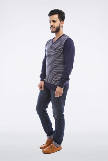Allen Solly Navy Patterned Sweater Allen Solly Navy Patterned Sweater