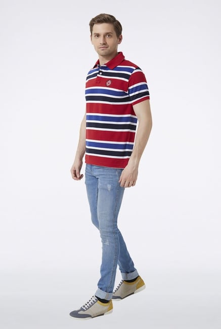 Peter England Red Striped Polo T-Shirt Peter England Red Striped Polo T-Shirt