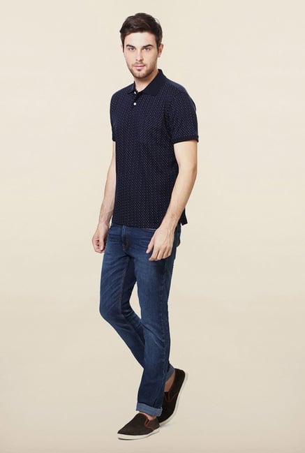 Allen Solly Navy Printed Polo T-Shirt Allen Solly Navy Printed Polo T-Shirt