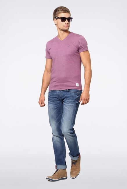 Allen Solly Purple Solid V-neck T-Shirt Allen Solly Purple Solid V-neck T-Shirt