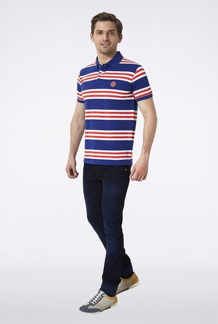 Peter England Blue Striped Polo T-Shirt Peter England Blue Striped Polo T-Shirt