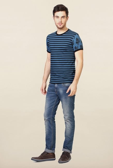 Peter England Blue Striped T-Shirt Peter England Blue Striped T-Shirt