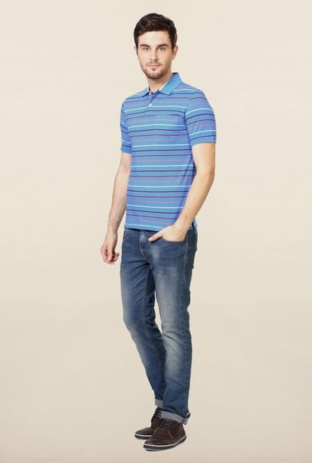 Peter England Blue Striped Polo T-Shirt Peter England Blue Striped Polo T-Shirt