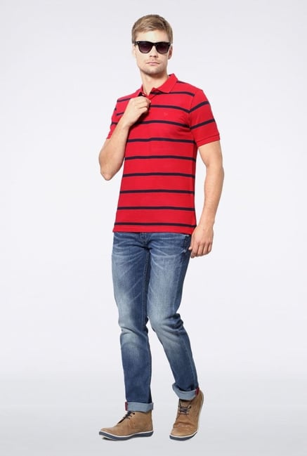 Allen Solly Red Striped Polo T-Shirt Allen Solly Red Striped Polo T-Shirt