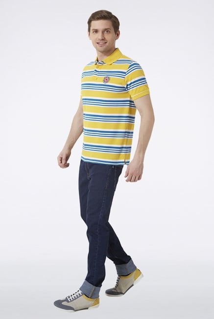 Peter England Yellow Striped Polo T-Shirt Peter England Yellow Striped Polo T-Shirt