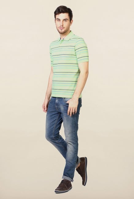 Peter England Green Striped Polo T-Shirt Peter England Green Striped Polo T-Shirt