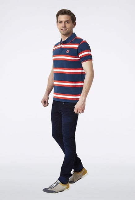 Peter England Blue Striped Polo T-Shirt Peter England Blue Striped Polo T-Shirt