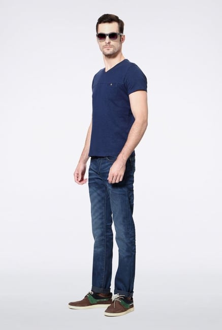Allen Solly Navy Solid V-neck T-Shirt Allen Solly Navy Solid V-neck T-Shirt