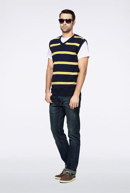 Allen Solly Navy & Yellow Striped Sweater Allen Solly Navy & Yellow Striped Sweater