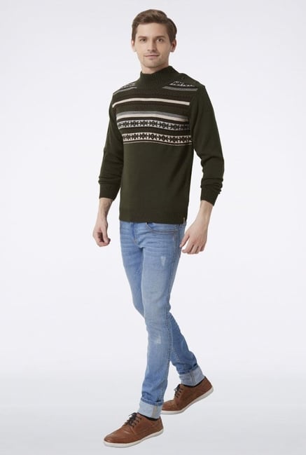 Peter England Olive High Neck Sweater Peter England Olive High Neck Sweater