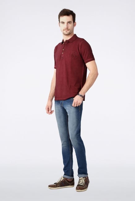 Peter England Maroon Solid Polo T-Shirt Peter England Maroon Solid Polo T-Shirt
