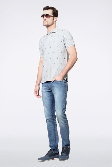 Allen Solly Grey Printed Polo T-Shirt Allen Solly Grey Printed Polo T-Shirt