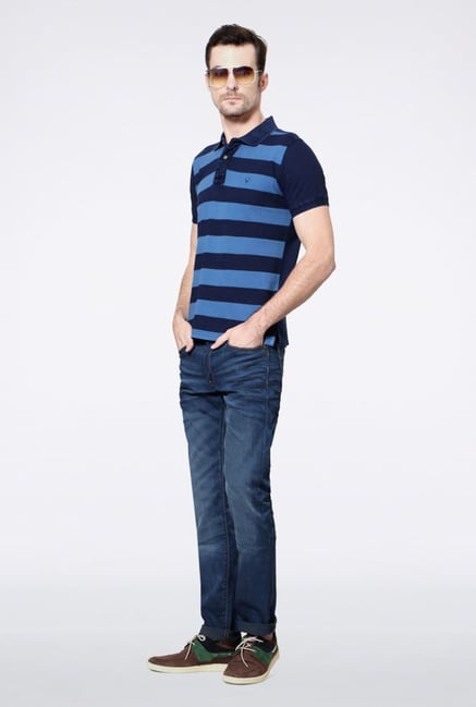 Allen Solly Navy Striped Polo T-Shirt Allen Solly Navy Striped Polo T-Shirt