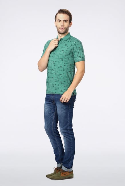 Peter England Green Printed Polo T-Shirt Peter England Green Printed Polo T-Shirt