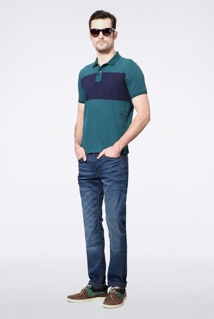Allen Solly Green & Navy Solid Polo T-Shirt Allen Solly Green & Navy Solid Polo T-Shirt