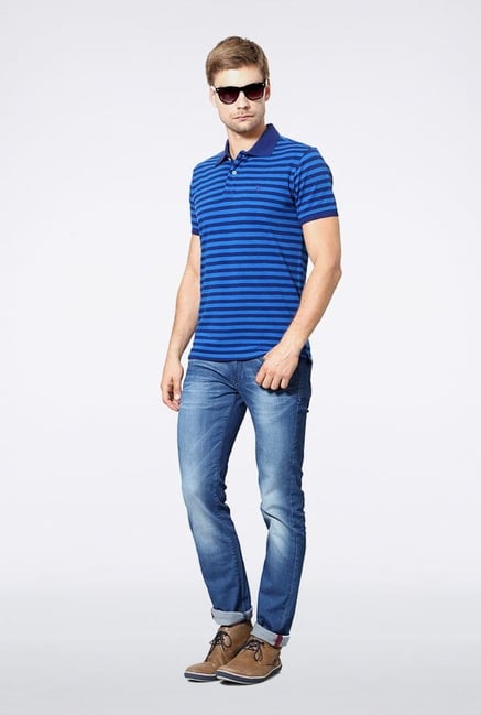 Allen Solly Blue Striped Polo T-Shirt Allen Solly Blue Striped Polo T-Shirt