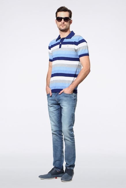 Allen Solly Blue & White Striped Polo T-Shirt Allen Solly Blue & White Striped Polo T-Shirt