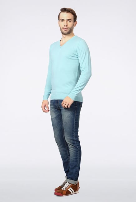 Peter England Blue Solid V-neck T-Shirt Peter England Blue Solid V-neck T-Shirt