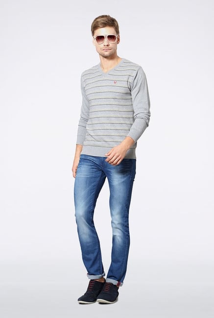 Allen Solly Grey Striped Sweater Allen Solly Grey Striped Sweater