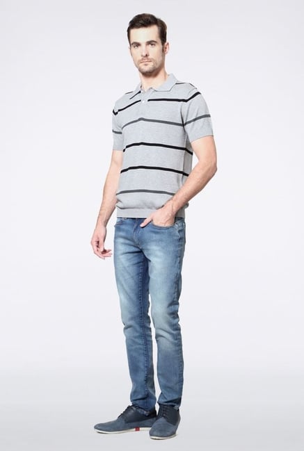 Allen Solly Grey & Black Striped Polo T-Shirt Allen Solly Grey & Black Striped Polo T-Shirt
