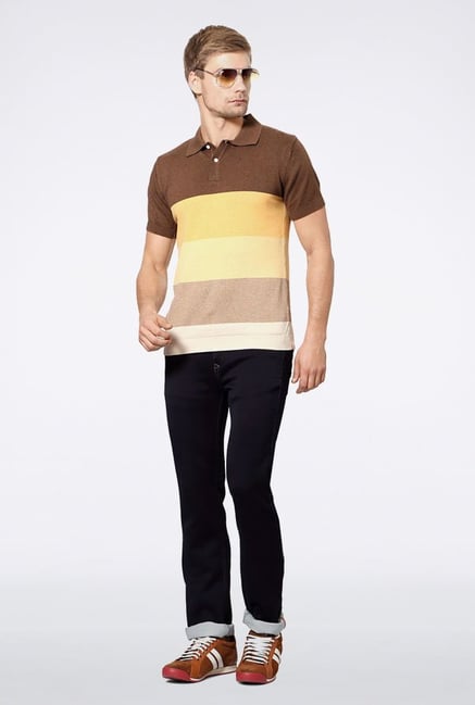 Allen Solly Brown & Yellow Striped Polo T-Shirt Allen Solly Brown & Yellow Striped Polo T-Shirt