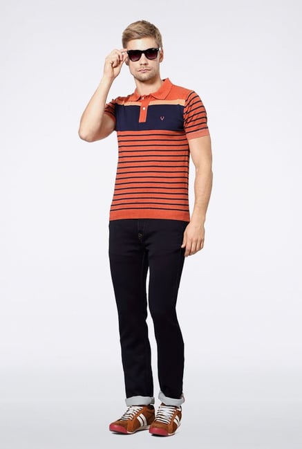 Allen Solly Orange Striped Polo T-Shirt Allen Solly Orange Striped Polo T-Shirt