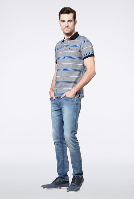 Allen Solly Grey Striped Polo T-Shirt Allen Solly Grey Striped Polo T-Shirt
