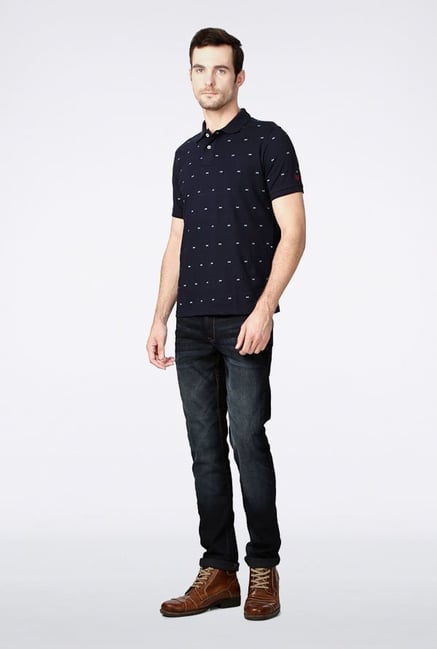Allen Solly Navy Printed Polo T-Shirt Allen Solly Navy Printed Polo T-Shirt